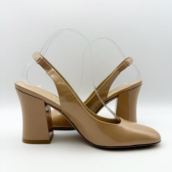 Stuart Weitzman Womens Curve Block Slingback Heels US 8 Nude Patent Leather NWOB - Picture 4 of 12
